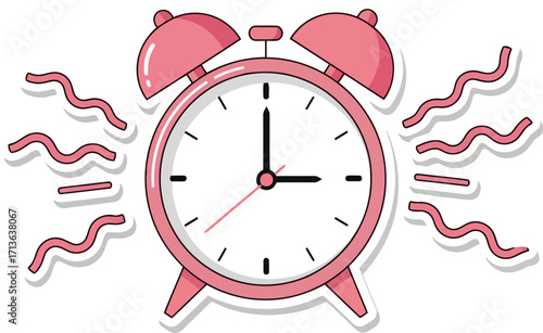 Flat Style Alarm Clock Vector Illustration. Wake Up, Morning, Time.