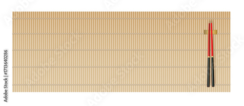 Asian bamboo sushi rolling mat. Traditional Japanese cooking tool. Vector