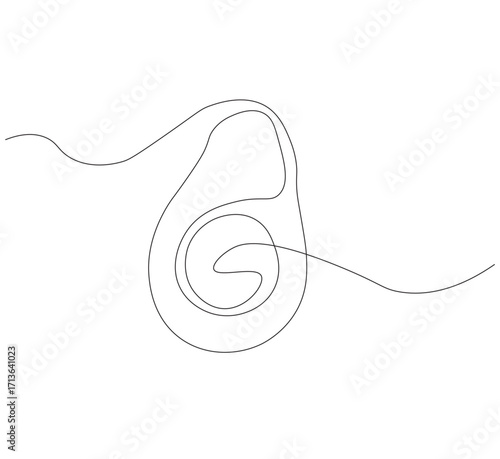 One line avocado icon. White image background. Continuous line drawing of avocado. Vector illustration. Avocado linear icon, Avocado Line icon, Sketch and Doodle Design.