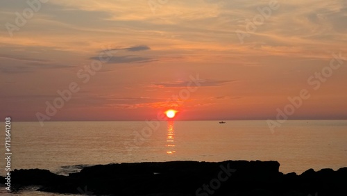 Summer seascape, dawn sunrise, beautiful sky colors, sun, sea, cloud background, beautiful sunrise scenery, Jeongdongjin sea, South Korea
- 여름 자연, 새벽 일출, 아름다운 하늘, 태양, 바다, 구름 배경, 멋진 해돋이 풍경, 정동진 바다, 한국
