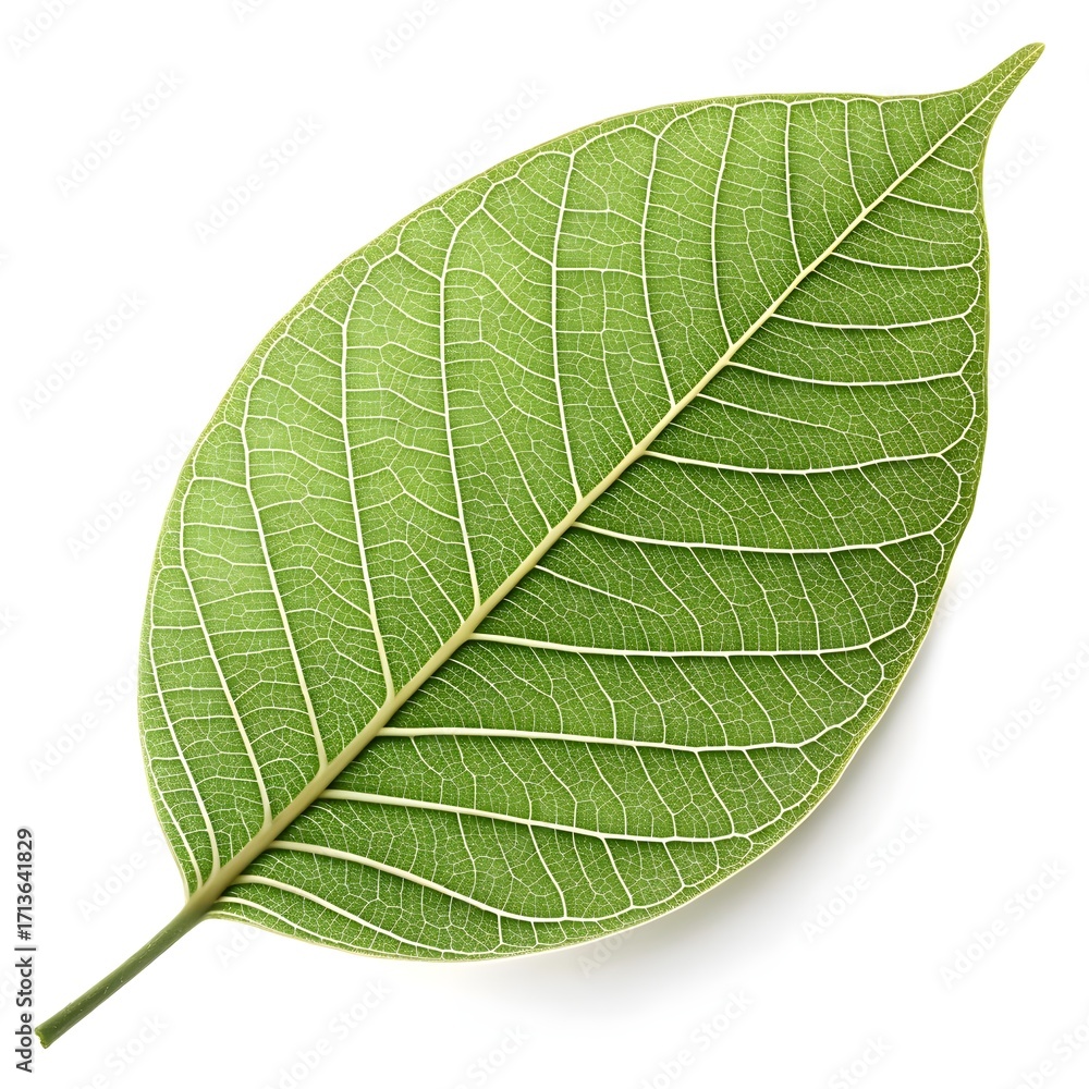 Obraz premium Queen’s Crape Myrtle Leaf Elegant Tropical Botanical Foliage with Smooth Vibrant Green Texture Delicate Natural Veins Minimal Fresh Form and Radiant Organic Beauty on White Background