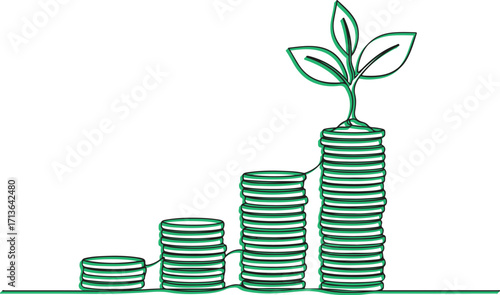 Vector art of plant growing from stack of coins