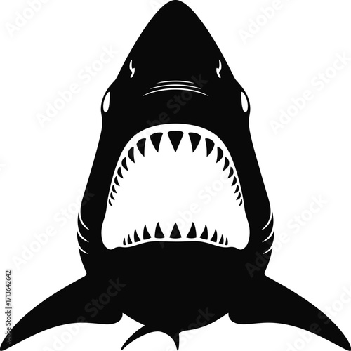 Black shark mouth open vector silhouette white open mouth