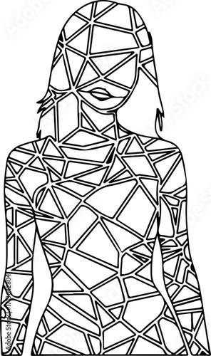 Abstract woman figure isolated on white background with geometric pattern, creating a modern and artistic representation of femininity and style