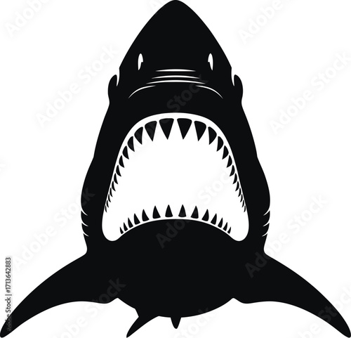 Black shark jaws open wide teeth