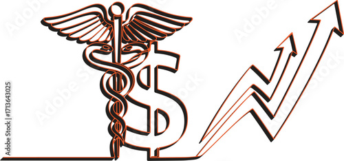 Vector art of caduceus symbol with dollar sign and rising arrow