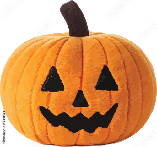Plush jack o' lantern with a smiling face against a clean white background