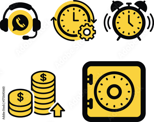 Collection of icons representing business and finance concepts