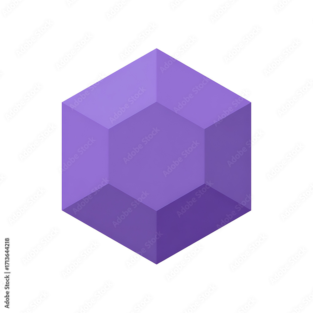 Fototapeta premium A single faceted geometric purple gemstone or crystal with sharp edges and flat surfaces isolated on white background