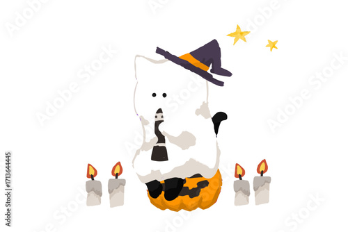 Black Cat Playing the Clarinet in a Halloween Costume Illustration	