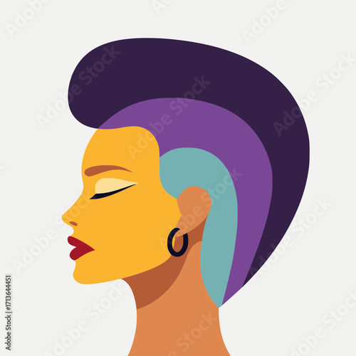 Profile of Young Woman with Punk Spiky Hair