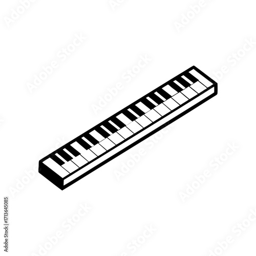 Isometric view of a piano keyboard keys set on transparent background