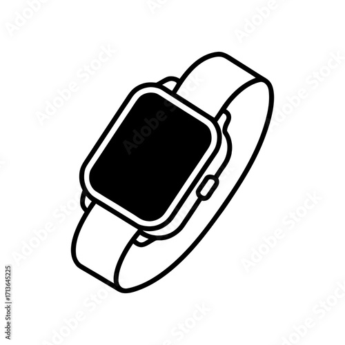 Isometric view of a smart watch with band on transparent background