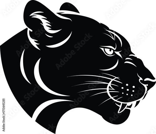 Black panther head snarling vector silhouette big cat