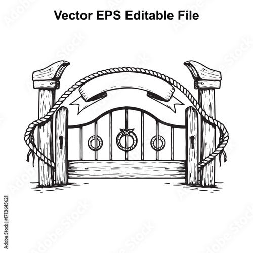 Vector art of old western saloon swinging doors with rope and banner
