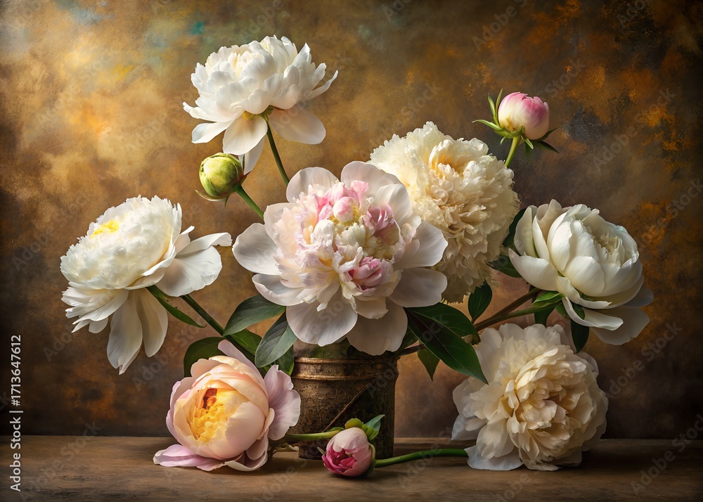 Obraz premium Elegant peony flower arrangement in a vase against a textured background