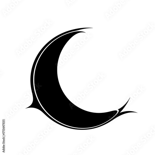 Stylized crescent moon silhouette isolated on white background