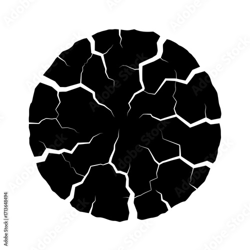 Cracked circle silhouette isolated on white background