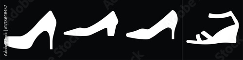 Art & IllustrationLadies shoes icon set.women's shoes footwear and elegant style and design trends.wedge heels sketch icon line art vector illustration..leather shoes heel icon black and white icon se