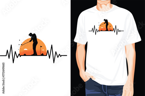 Golf heartbeat t-shirt design