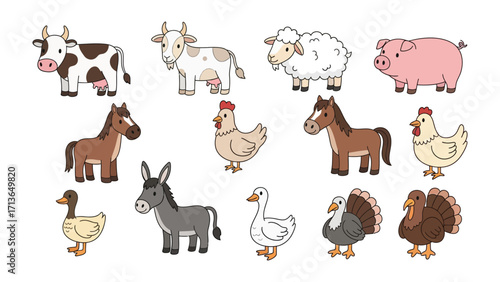 Farm Animal Collection: A delightful illustration showcases a variety of farm animals, each with its unique charm.
