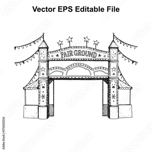 Vector art of hand drawn sketch of a fair ground entrance archway