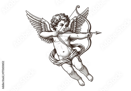 angel with wings, cute angel with bow and arrow, angl tattoo, cupid tattoo image, classic angel cupid drawing image.