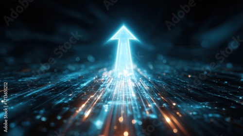 Upward Trajectory: A digital arrow pierces through a captivating display of light, representing progress, ambition, and direction in a contemporary world.