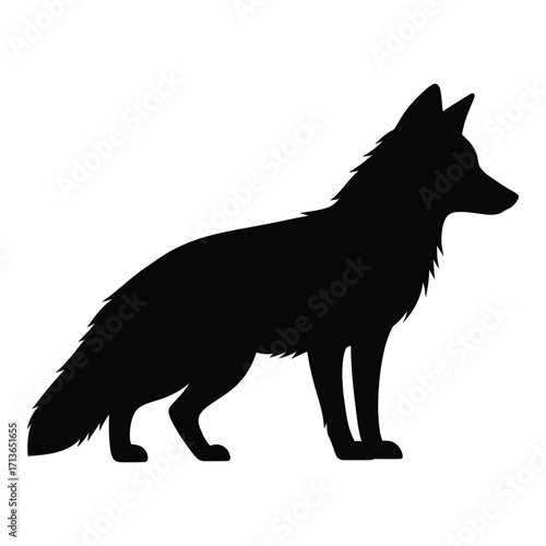 Sleek black silhouette of a standing fox detailed wild animal profile
