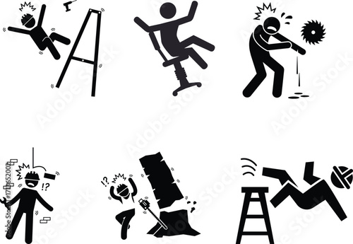 Caution ladder accident vector icon collection
