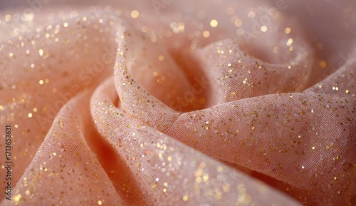 Soft, draped, peach-toned fabric with gold glitter
