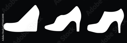 Art & IllustrationLadies shoes icon set.women's shoes footwear and elegant style and design trends.wedge heels sketch icon line art vector illustration..leather shoes heel icon black and white icon se