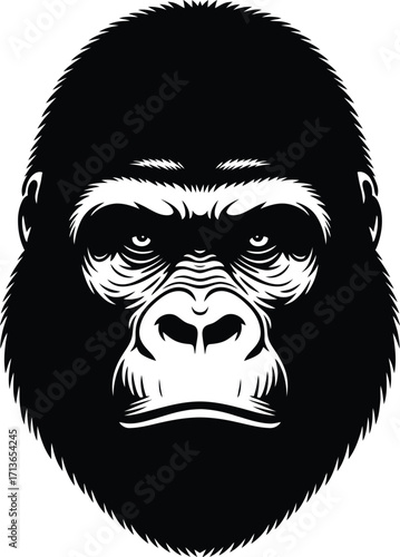Fierce gorilla face vector silhouette primate animal