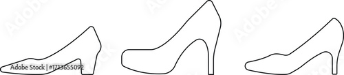 Art & IllustrationLadies shoes icon set.women's shoes footwear and elegant style and design trends.wedge heels sketch icon line art vector illustration..leather shoes heel icon black and white icon se