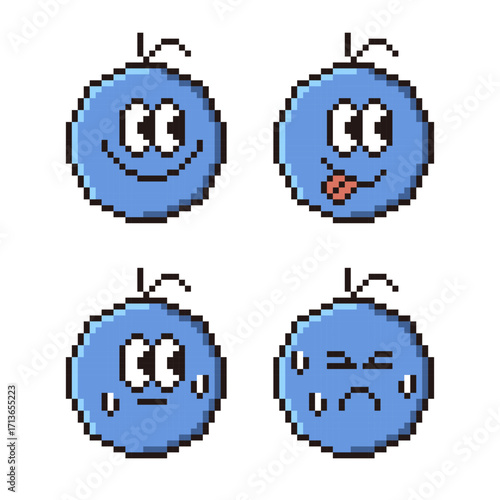 귀여운 픽셀 아트 동그란 얼굴 캐릭터 표정 모음 - Cute Pixel Art Character with Various Emotional Expressions