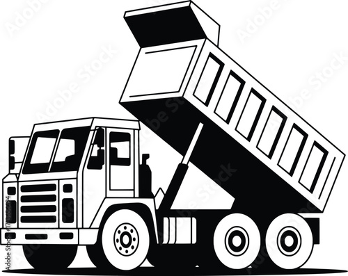 Heavy duty dump truck silhouette loaded and ready for construction site work