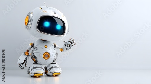 A cute little cartoon toy robot isolated on white
