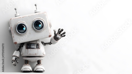 A cute little cartoon toy robot isolated on white
