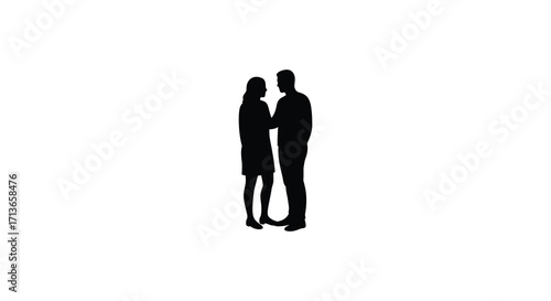 Silhouette of a couple embracing against a plain white background
