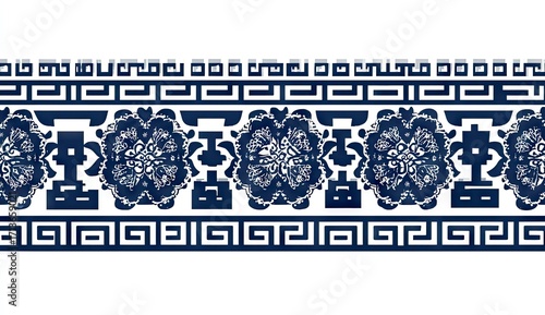 Blue and white floral border with Greek key