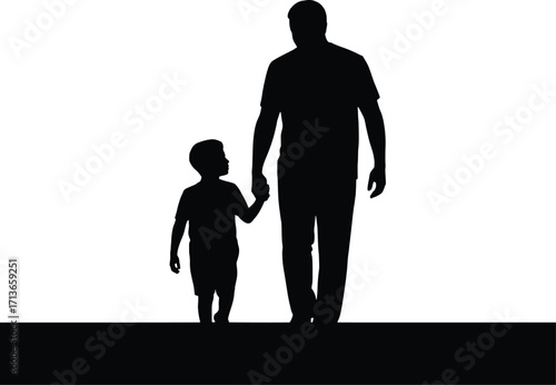 Father and child walking hand in hand silhouette creating cherished memories together