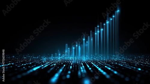 Futuristic Digital Graph Representing Growth and Data Trends in a Dark Environment with Blue Neon Elements