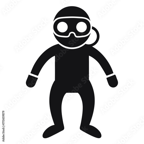 Black Silhouette of Diver with Mask, Headgear, and Oxygen Tank Isolated on White Background