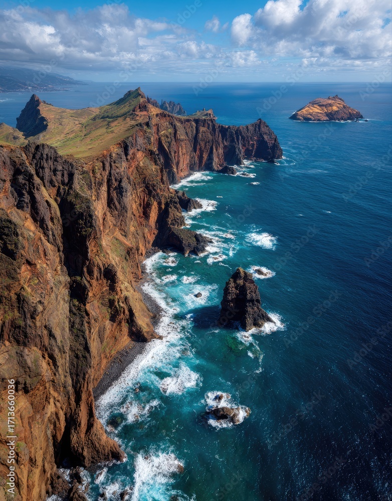 Obraz premium Dramatic coastal cliffs meet a rugged ocean