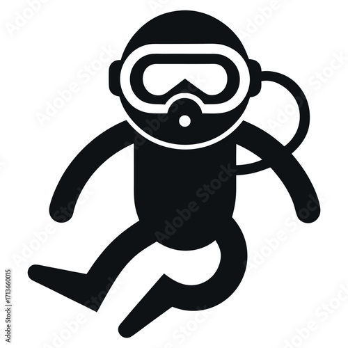 Minimalist Illustration of a Diver in Full Gear with Mask, Tank, and Flippers