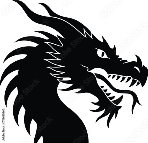 Black dragon head silhouette mythical creature