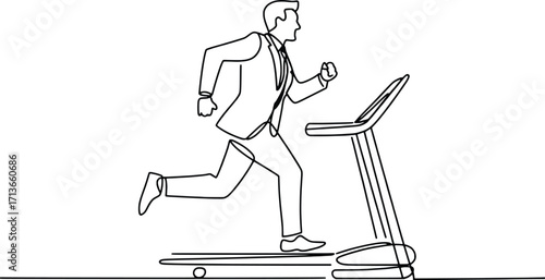 Business man running fast on treadmill fitness cardio workout lifestyle concept outline