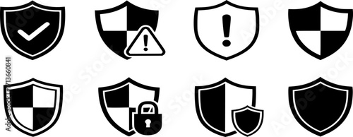 Set of security shield icons isolated on white background. protection, shield, Safety, and defense vector.