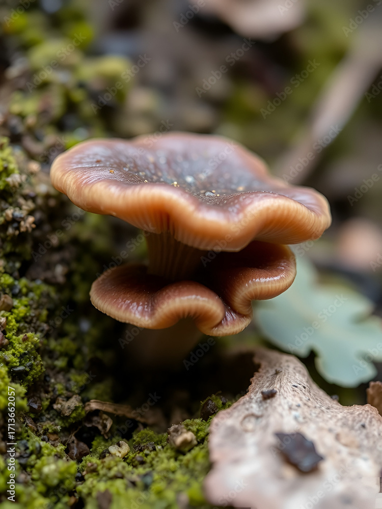 Fototapeta premium Auricularia auricula judae, known as the Jew's ear, wood ear, jelly ear on the hive, edible mushroom, macro photography, nature