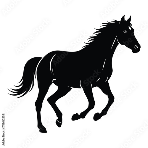 Majestic silhouette of a galloping horse in motion against white
